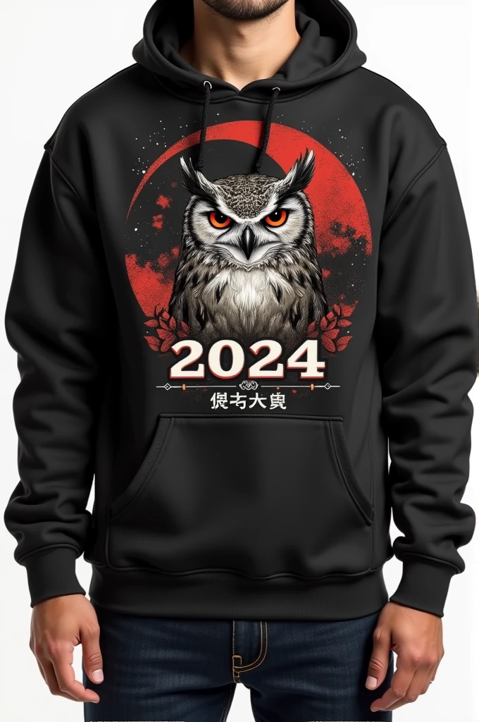 I want a sweatshirt for the 2024 promotion
And with an HG logo
And that it has an owl
Also the sweatshirt to be Asian style