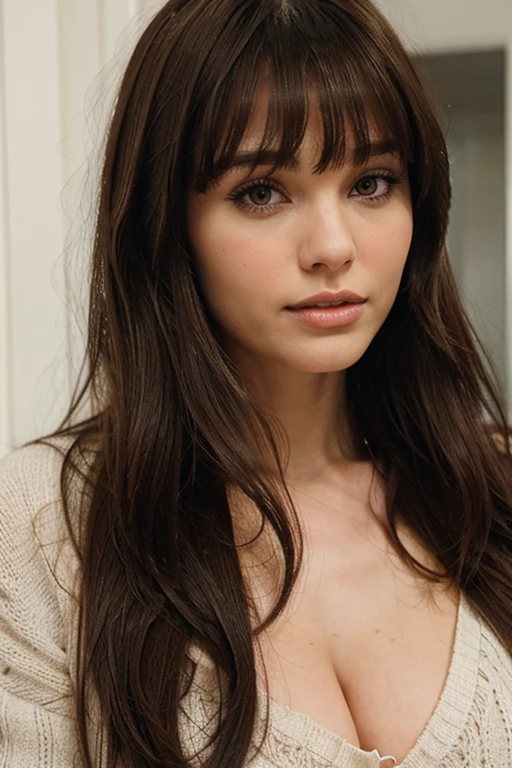 Brunette woman with bangs 