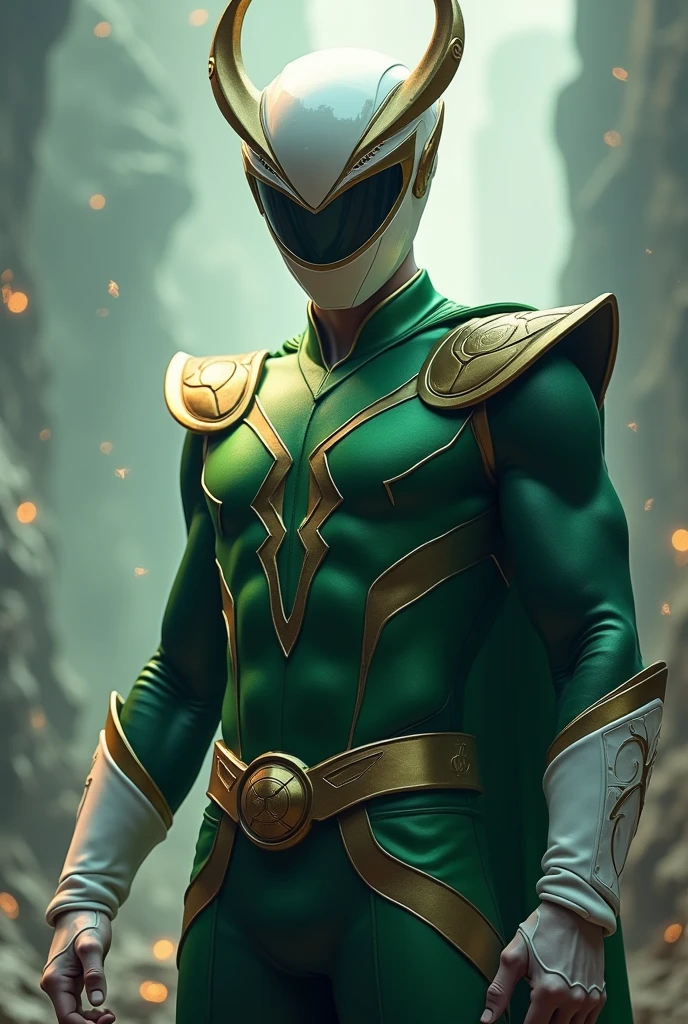 Loki from Marvel wearing a Power Ranger suit
And wearing the white ranger helmet