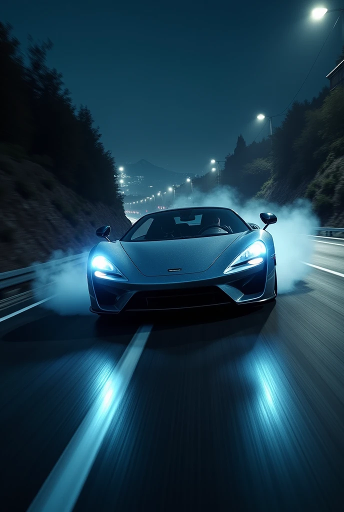 A car at high speed at night