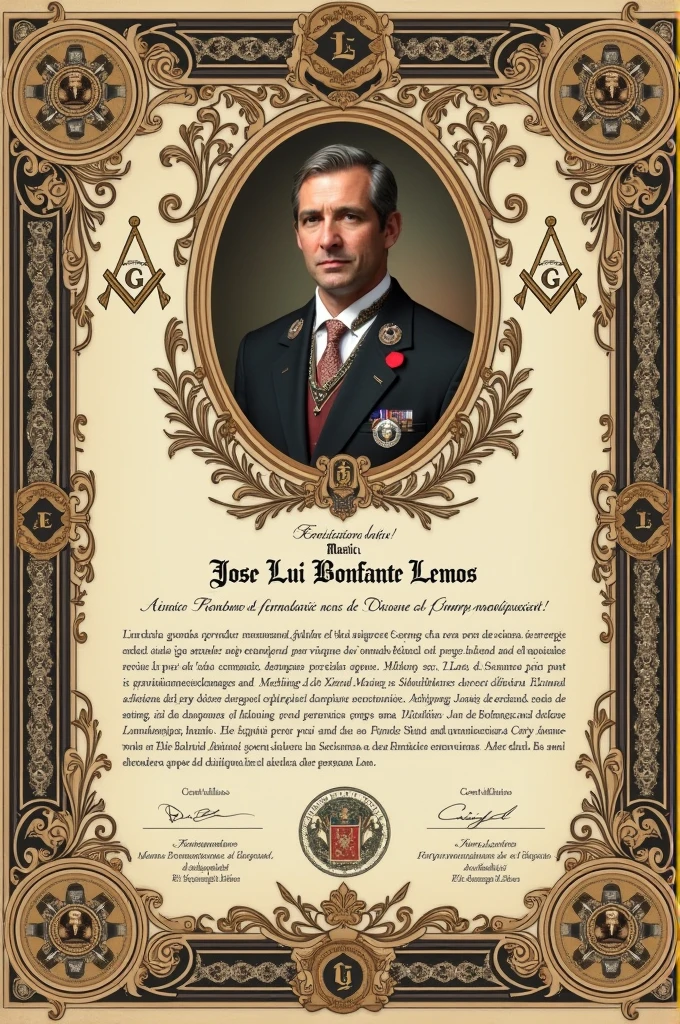 Masonic diploma in Portuguese , master José Luiz Bonfante Lemos 