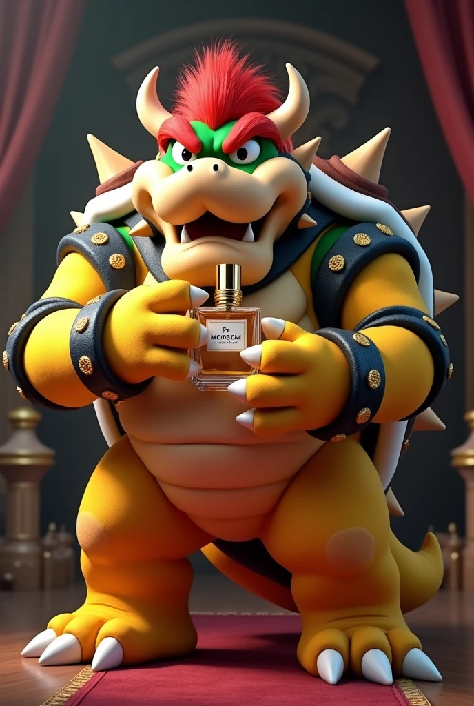 Bowser from Mario bros wearing a parfum