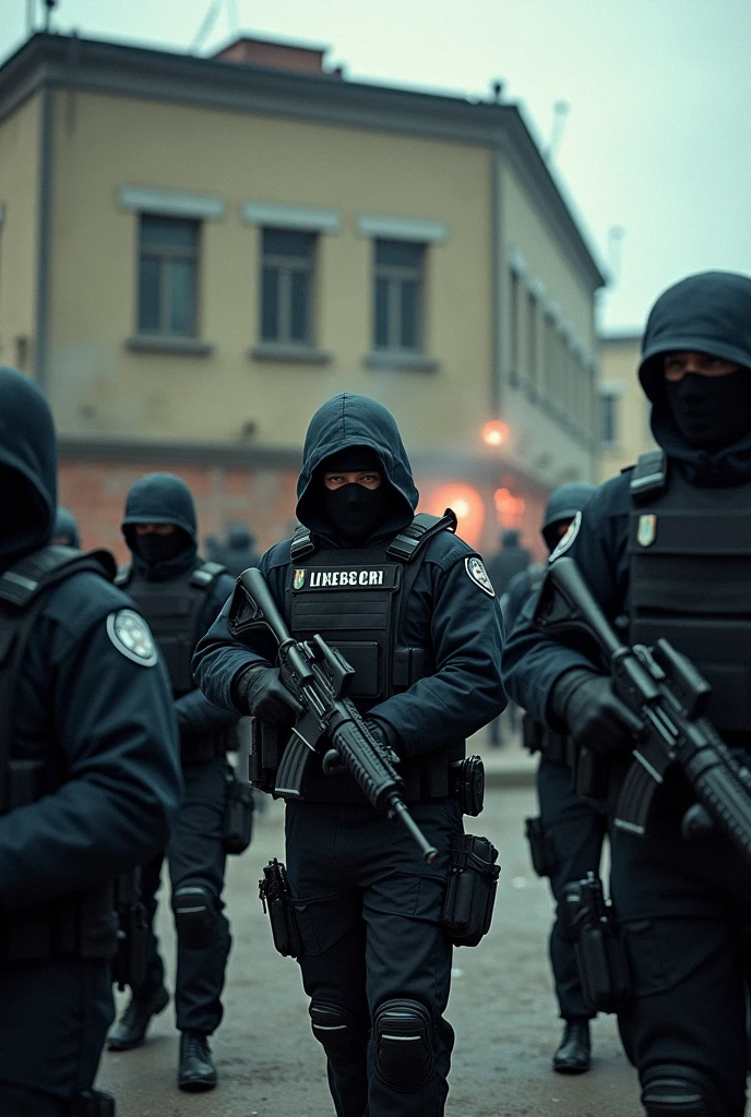 10 police officers are in operation at the gang's headquarters, armed, soldiers in a state of alert.