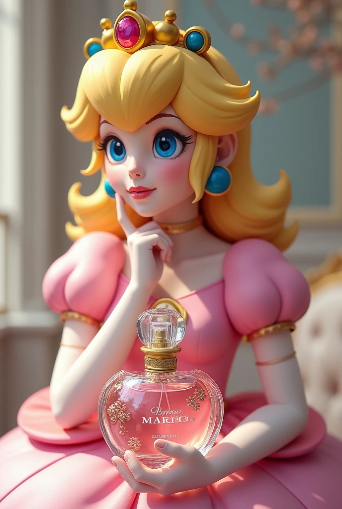 Princess peach wearing a parfum and the tittle Is "Perfu.Mario"