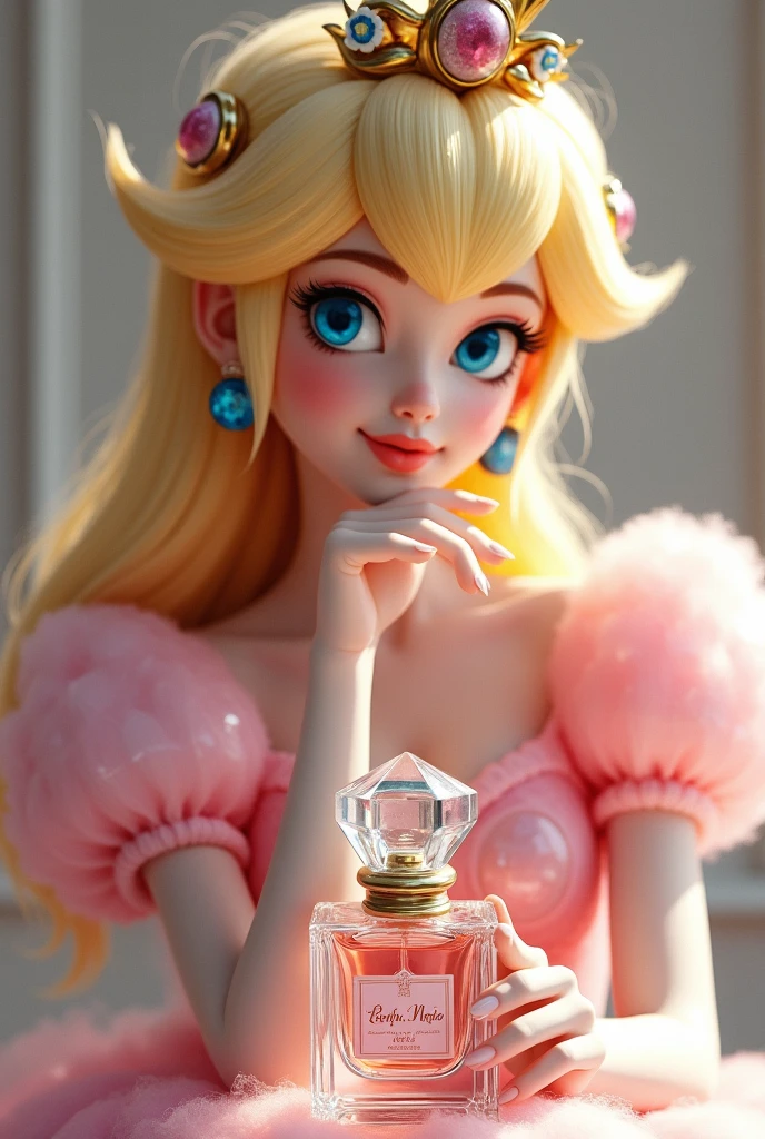 Princess peach wearing a parfum and the tittle Is "Perfu.Mario"