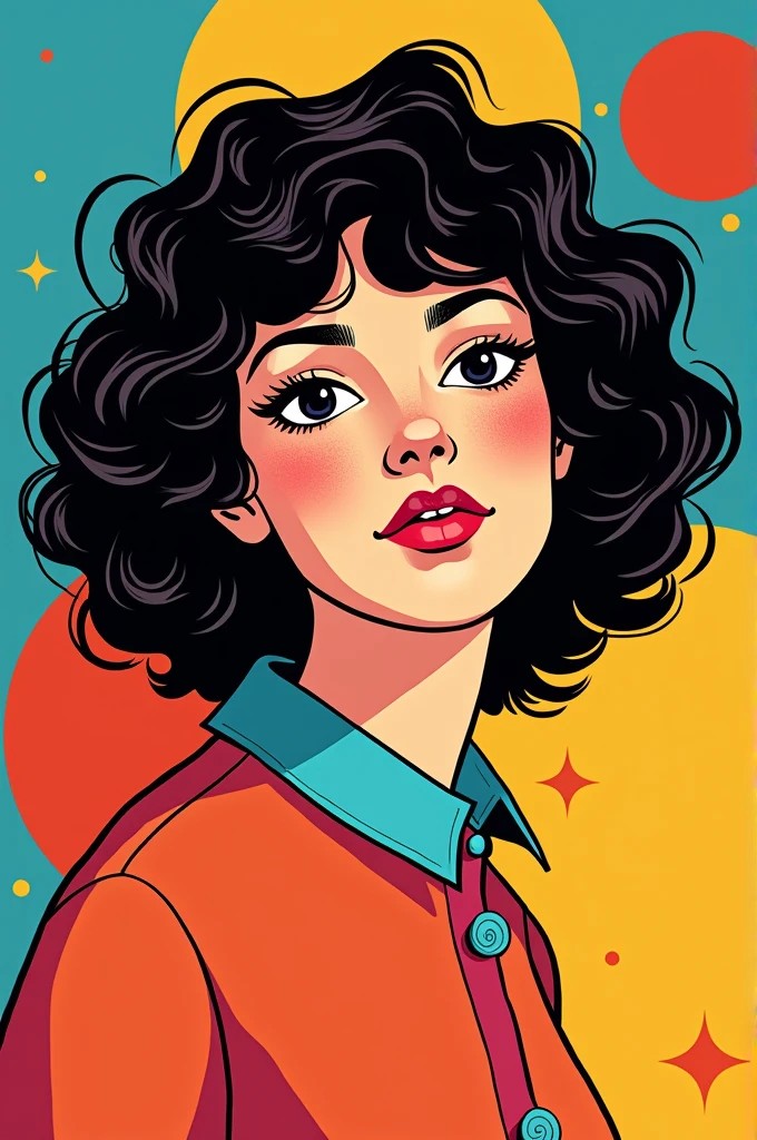 A curly-haired girl in the 1960s pop art style