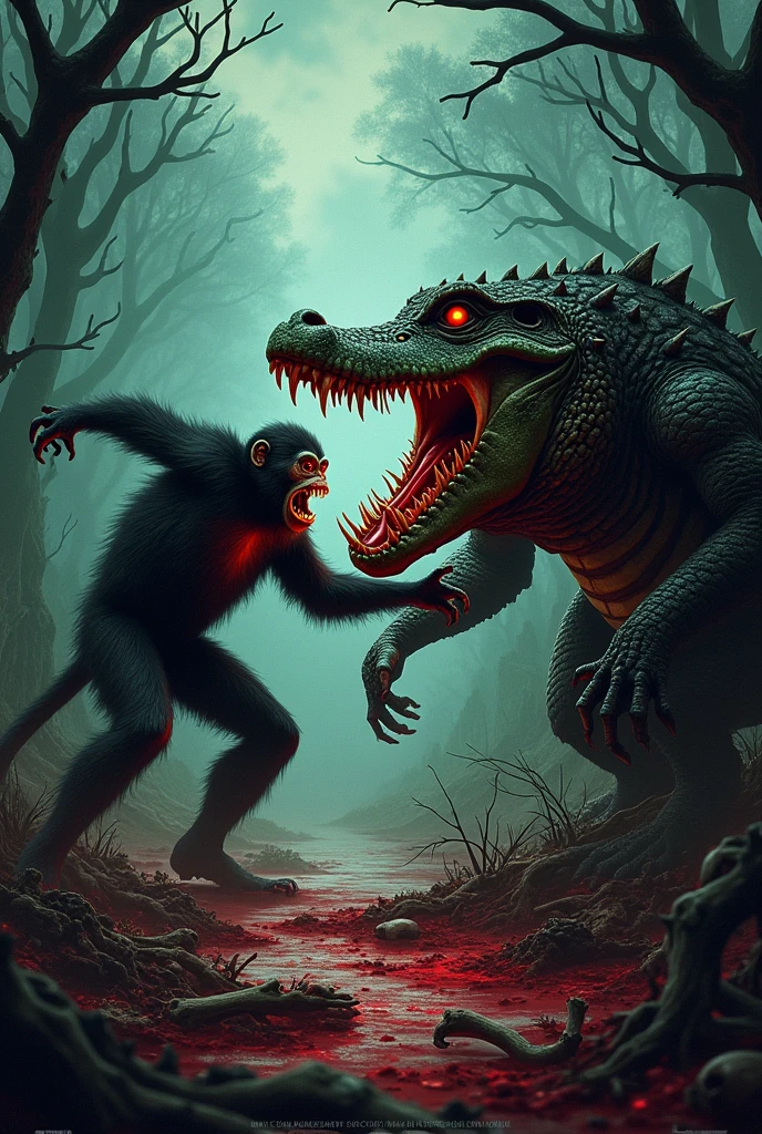 "the killer monkey vs. Zumbi crocodile horror movie poster