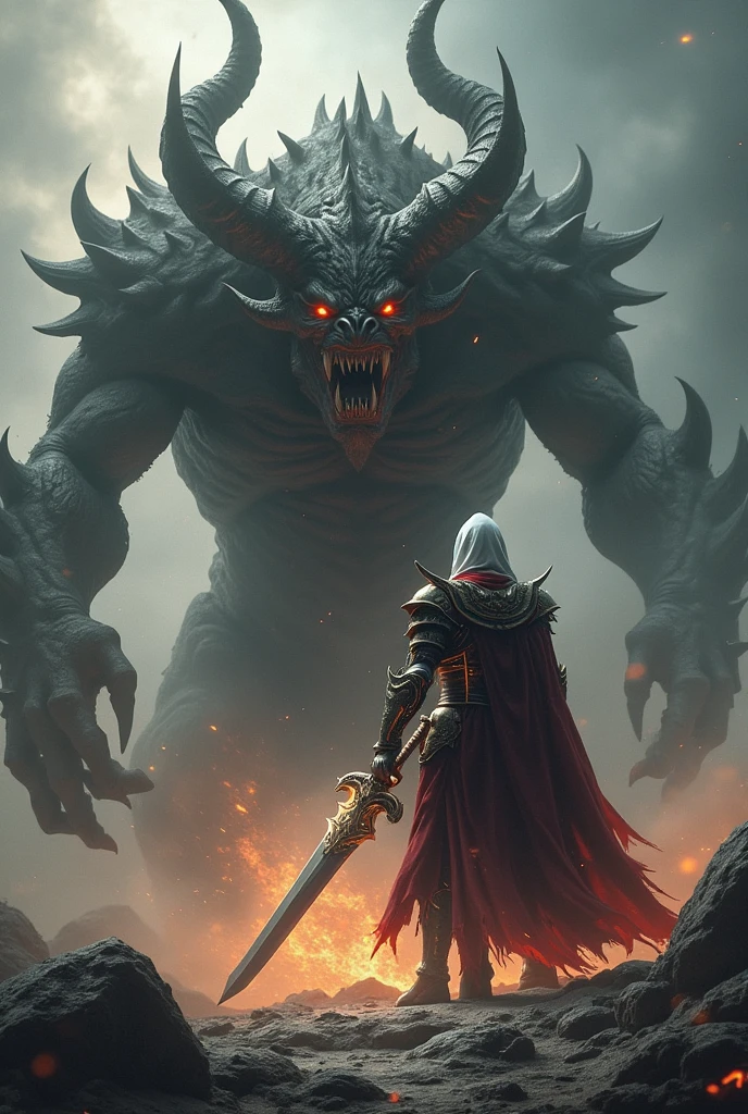 Warrior fighting a demon