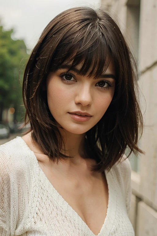 Brunette woman with bangs