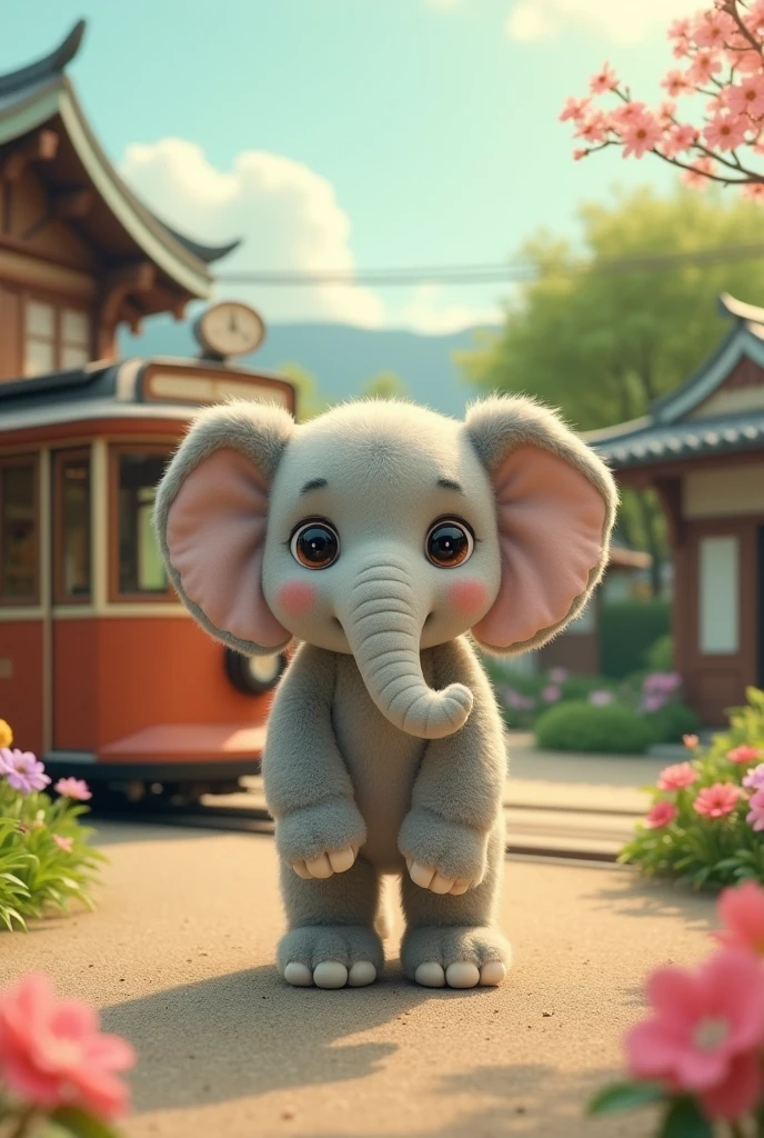 elefant，They are standing，dollface，Japanese style，Tram，Okinawa，Summer Station，Wood house，花elefant，(精致的面容), (High-quality plush)