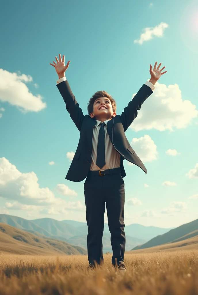 A boy as high as possible
Wearing a suit