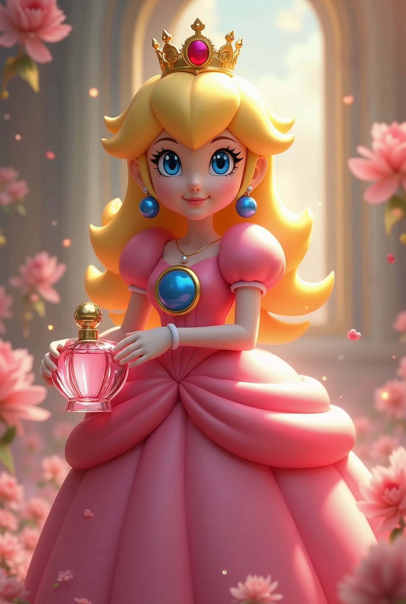 Princess peach from Mario bros wearing a parfum 