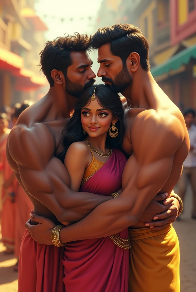 Two indian hunks and one Indian cute girl hugging