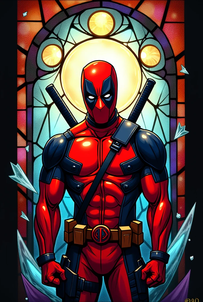 Deadpool stained glass window with various colors