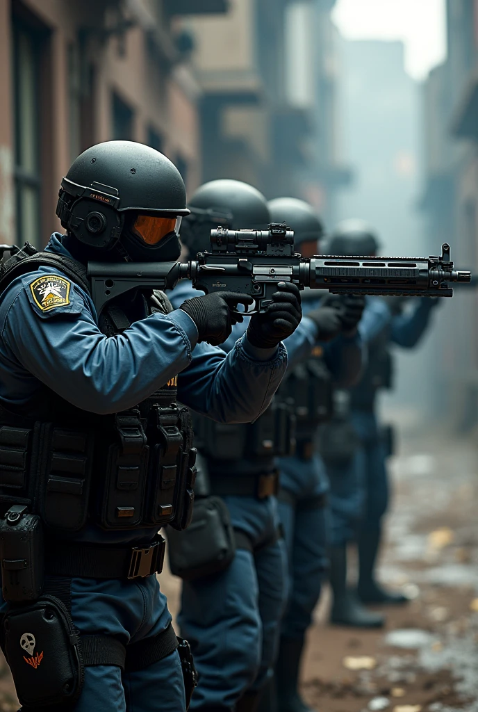 Armed Police Officers in Operation at Enemy HQ, 4 police officers