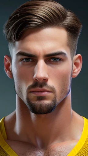  A badass Auerbach man with short hair, focus on the face. 