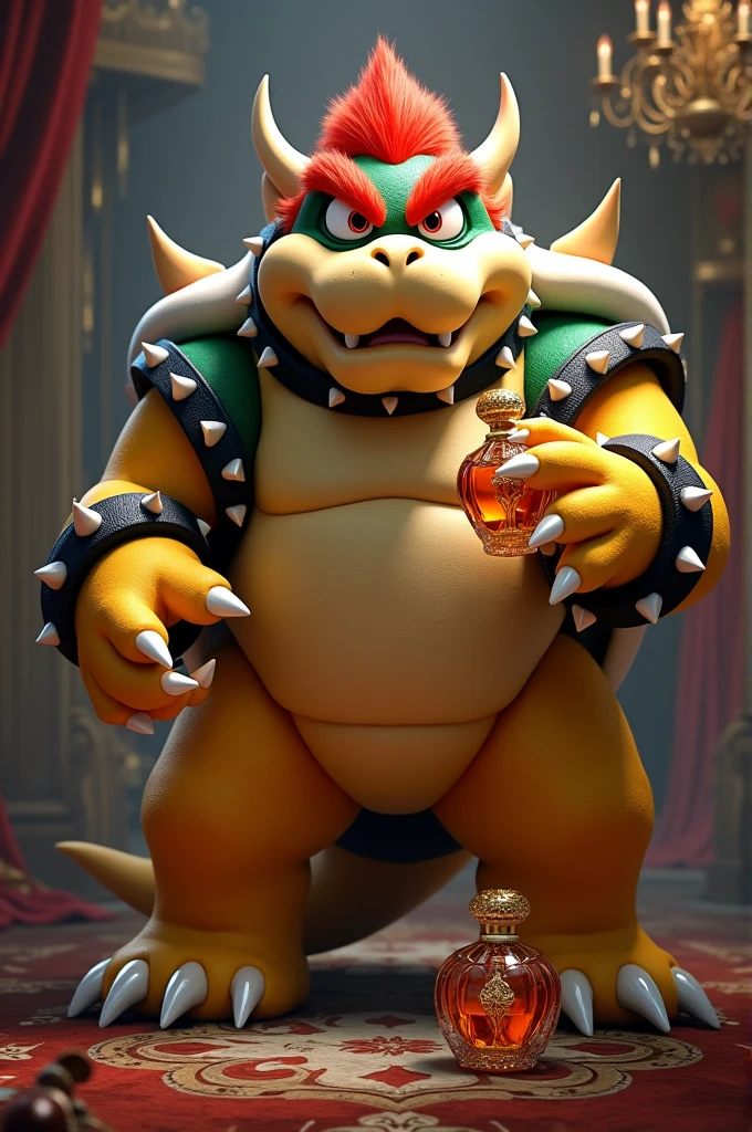 Bowser from Mario bros wearing a parfum 