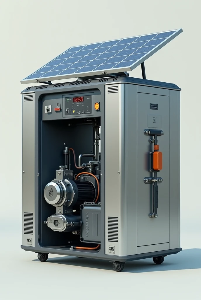 a portable machine combining Hydroelectric turbine and Solar Panel with mirror on both sides of the panel that can generate electricity with outlet and wires