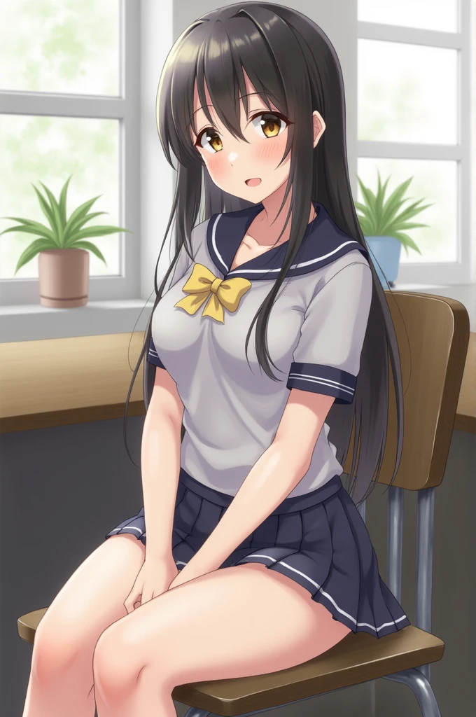 Japanese girl, Big boobs, Big ass, Sitting, Schoolgirl clothes, Naked, At school