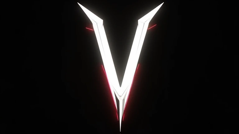 Create a Cyberpunk style letter V, completely black background and the V in white with red