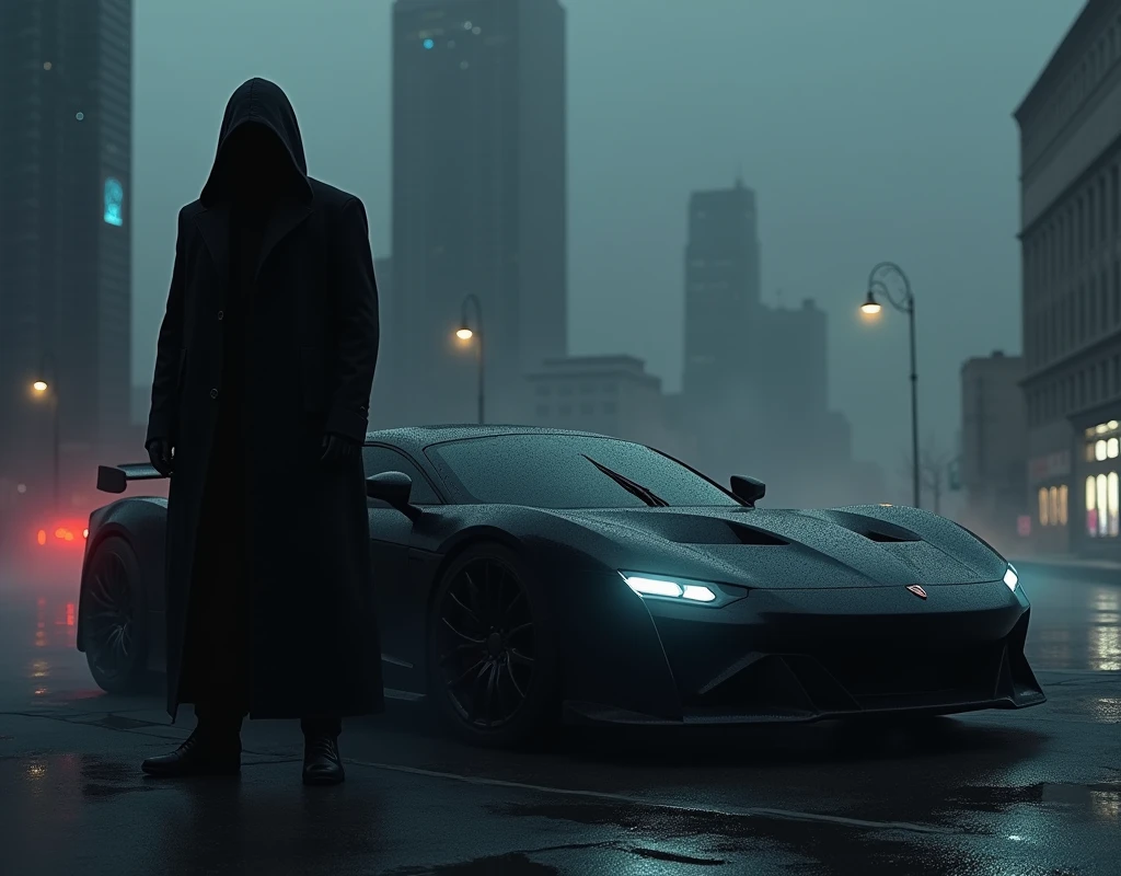 Man in black and the car