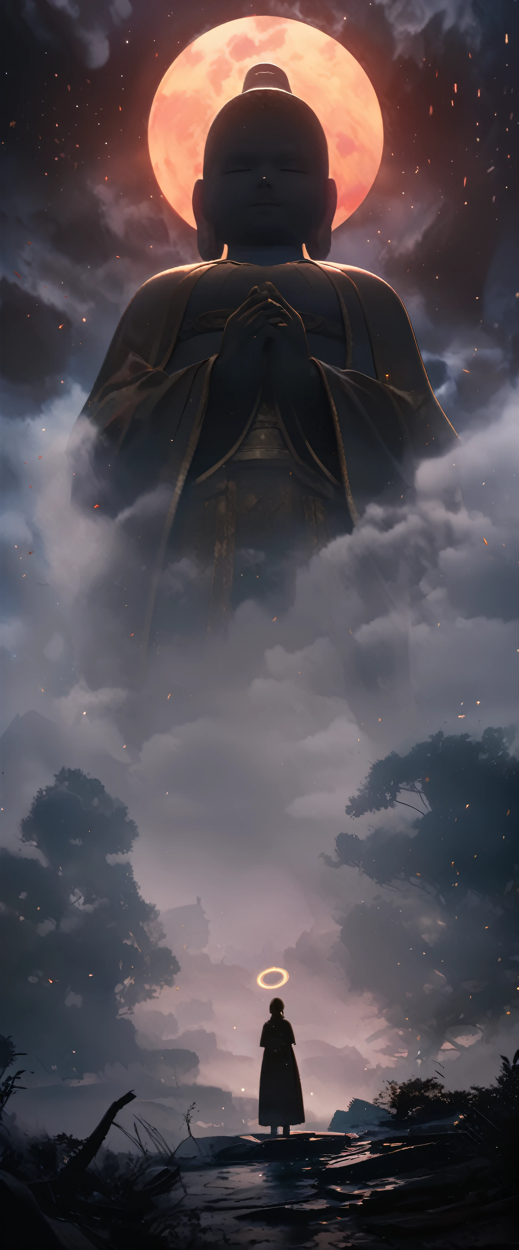8k,wallpaper of extremely detailed CG unit, masterpiece,hight resolution,top-quality,top-quality real texture skin,hyper realisitic,increase the resolution,RAW photos,best qualtiy,highly detailed,the wallpaper,cinematic lighting,ray trace,golden ratio, BREAK ,solo,1Buddha\(Amitabha Buddha,very virtuous , mild smile, female, godly ,(in the deep fog:1.3) ,beautiful halo\), BREAK ,background\(heaven\(The Peach Blossom Spring\),in the deep fog,beautiful chinise flowers blooming,(many peach tree),(deep fog:1.5)\),, BREAK ,many hungry ghosts\(below heaven,looking up\),(deep fog:1.5),(deep fog:1.5),(deep fog:1.5),(deep fog:1.5),(deep fog:1.5),(deep fog:1.5)