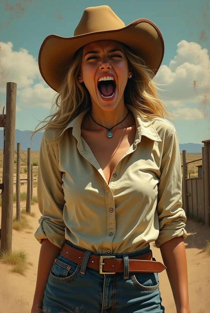 A work of the scream but in a cowgirl version with a ring on her hand