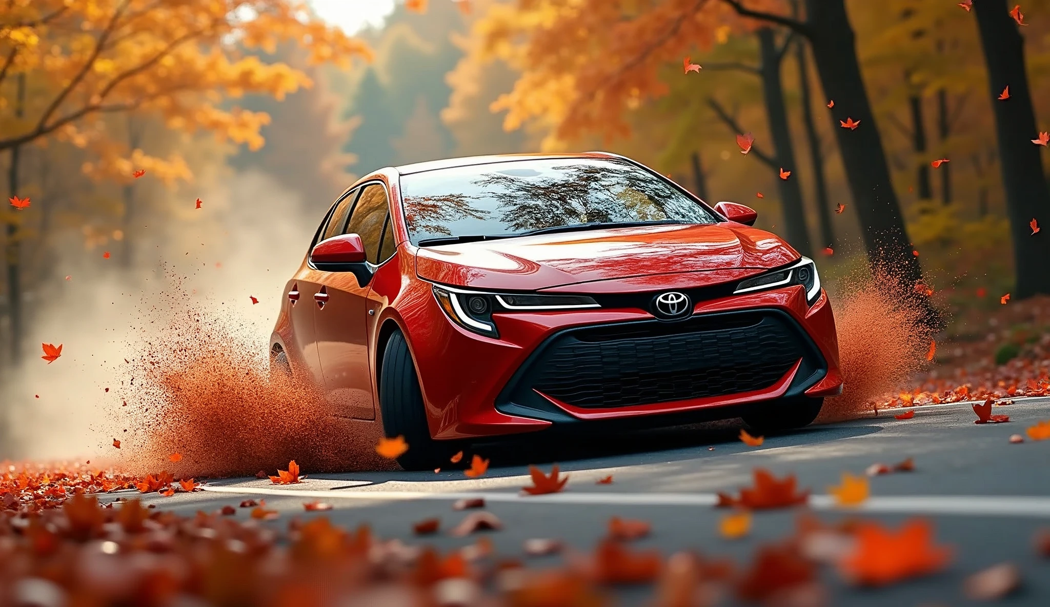 Toyota、Corolla Sport,Japanese version,Sink shooting,autumn leaves,drive