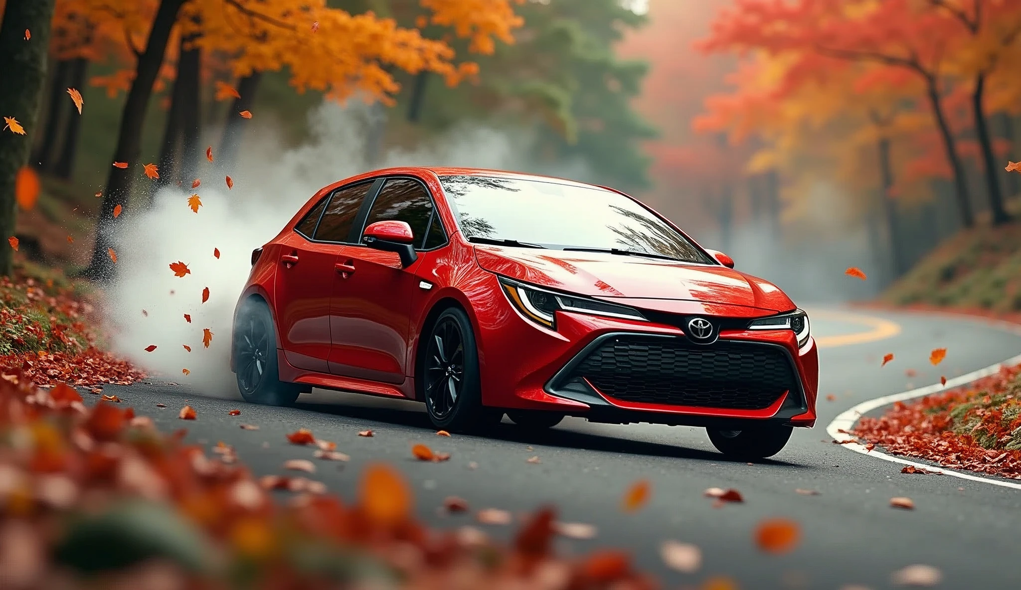 Toyota、Corolla Sport,Japanese version,Sink shooting,autumn leaves,drive