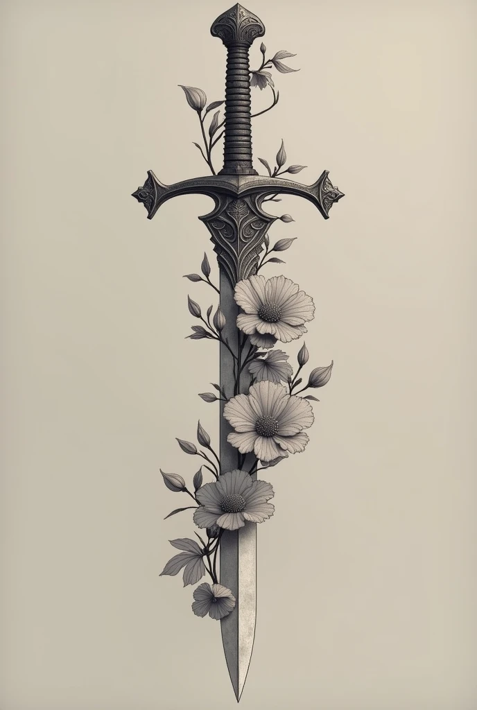 Spine sword tattoo with a flower growing up it