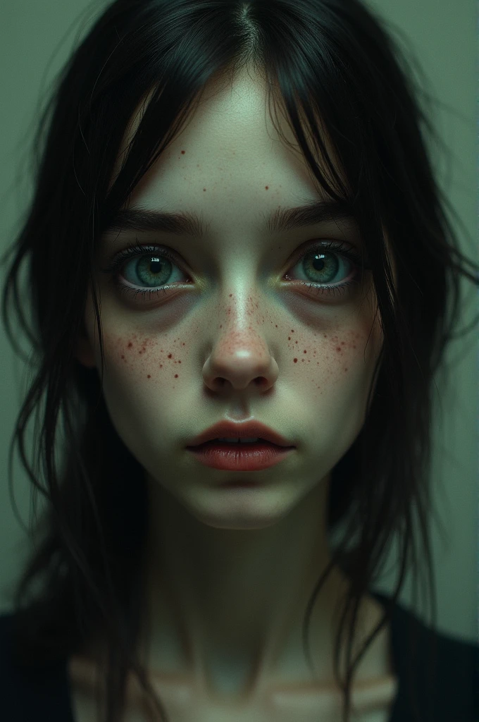 Brunette girl with bulging eyes