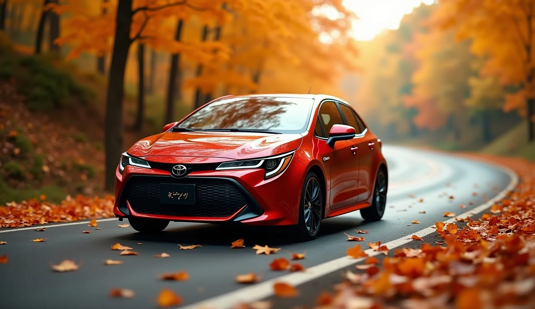 Toyota、Corolla Sport,Japanese version,autumn leaves,drive,秋のautumn leavesの中を走る,Blurred background