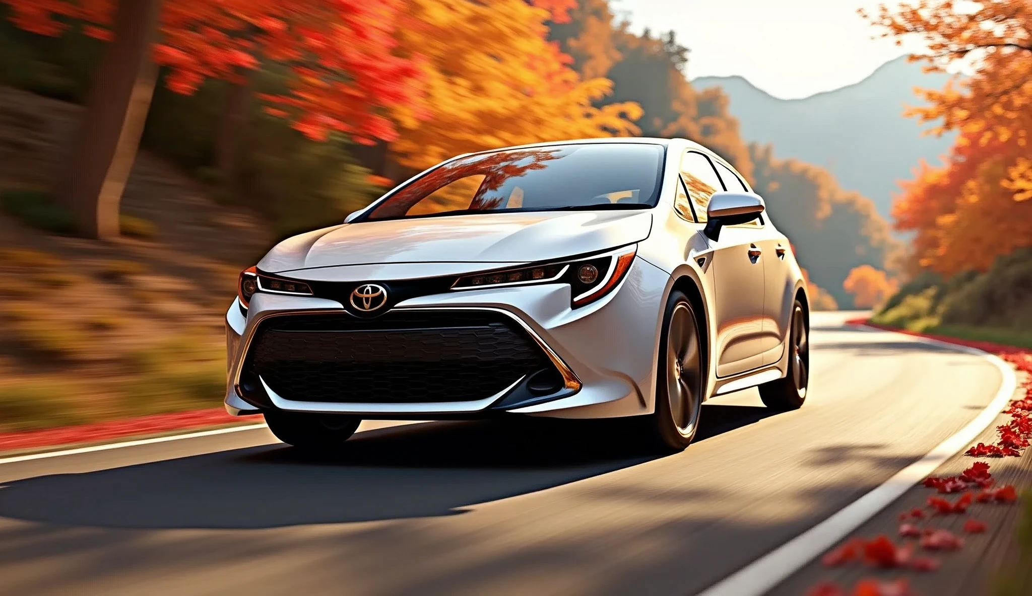 
Toyota、Corolla Sport,Japanese version,autumn leaves,drive,秋のautumn leavesの中を走る,Blurred background,Brachysperm Glass Flakes