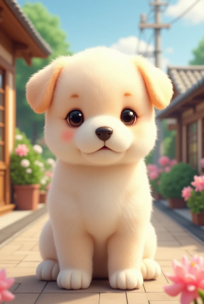 Puppy,They are standing,dollface,Japanese style,Tram,Okinawa,Summer Station,Wood house,花Puppy,(精致的面容), (High-quality plush)