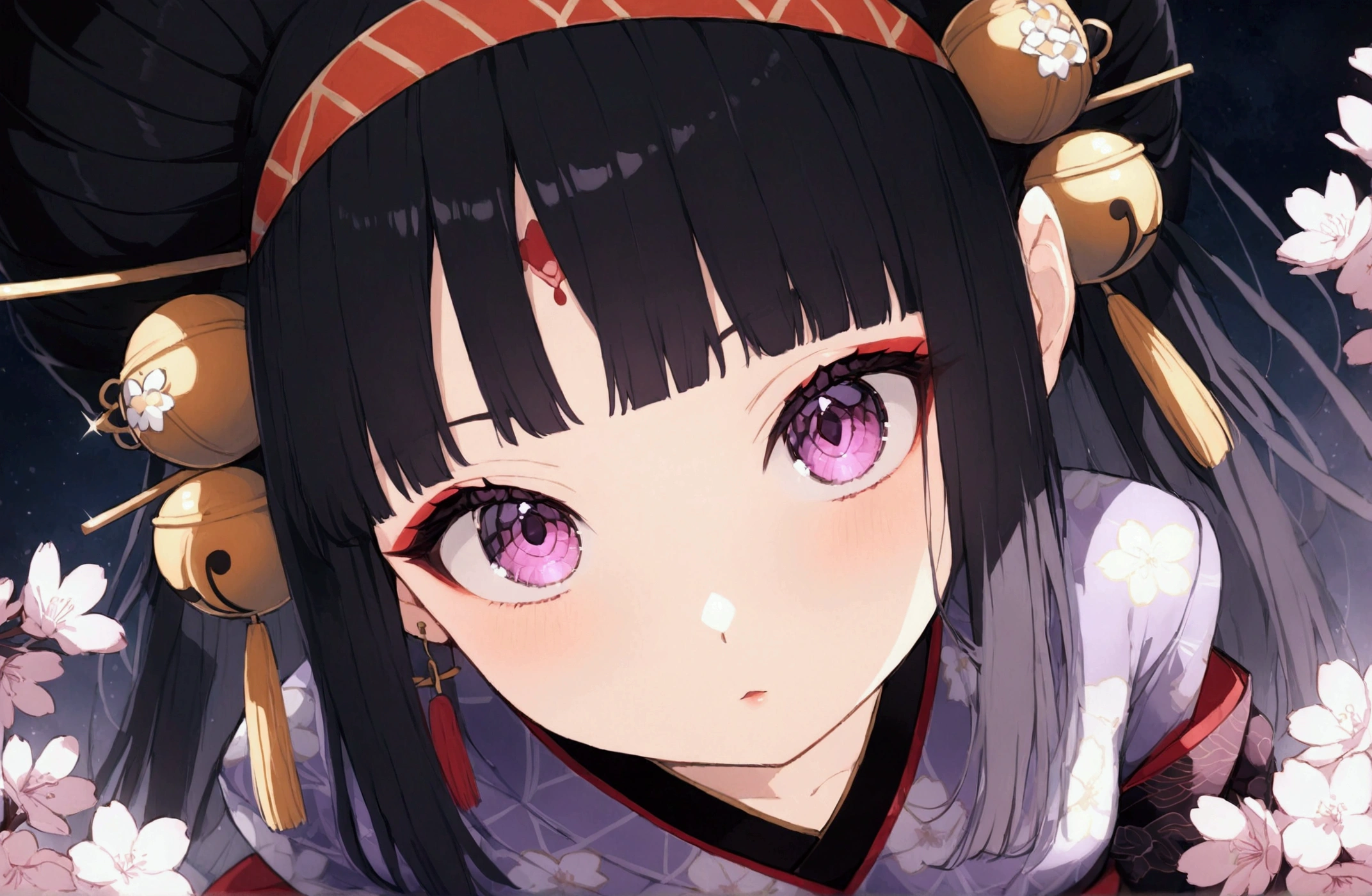(((Oiran))),(((Prostitute))), (((Looking down from above:1.8))), ((((Upturned eyes :1.5))),(((cherry blossomsを見る))),Flashy kimono,hair ornaments, (((Stand your ground))),(((Stand your ground))),(((Stand your ground))),(((Stand your ground))) Kyoto scenery,(((night))),(((night))),(((night))),(((night))),(((night))),(((night))),(((night))),(((night))),(((night))),(((night))),(((night))),(((night))),(((night))),(((night))),(((night))),(((night))),(((night))),(((night))),(((night))),(((night))),(((night))),(((night))),(((night))),(Lips are red:1.5)、 20-year-old, watercolor, masterpiece, Highest quality, Very delicate and beautiful girl,Very delicate and beautiful, world masterpiece theater, Very detailedな, Very detailedな, Highest quality,(((赤いFlashy kimono)))。(((赤いFlashy kimono)))。(((赤いFlashy kimono)))。(((赤いFlashy kimono)))。(((赤いFlashy kimono)))。(((赤いFlashy kimono)))。(((赤いFlashy kimono)))。(((赤いFlashy kimono)))。 (((Black Hair))), (((Black Hair))), (((Black Hair))), (((cherry blossoms))), (((cherry blossoms))), (((cherry blossoms))), (((cherry blossoms))), (((Upper Body))), (((Upper Body))), (((Upper Body))), (((Upper Body))), (((Upper Body))), (((Upper Body))), High resolution, Very detailed,5, Highest quality, shape, masterpiece, Highest quality, Accuracy, A woman in her twenties from the late Edo period.。(((赤いFlashy kimono)))。 。Low saturation old Japanese painting style、The women look like modern anime characters...、She's wearing a bit of Kabuki makeup..。Strong 2D feel。night。night。night。night。night。night。night。night。background, たくさんの花びらが散っている大きなcherry blossoms、