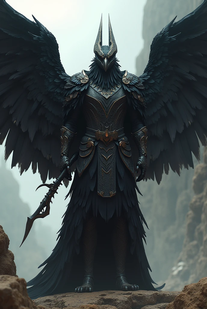 A STRONG AARAKROCA ARCHER, all Black, WITH TWO LARGE WINGS,ROYAL GUARD PATROLLER IN LEATHER ARMOR 
