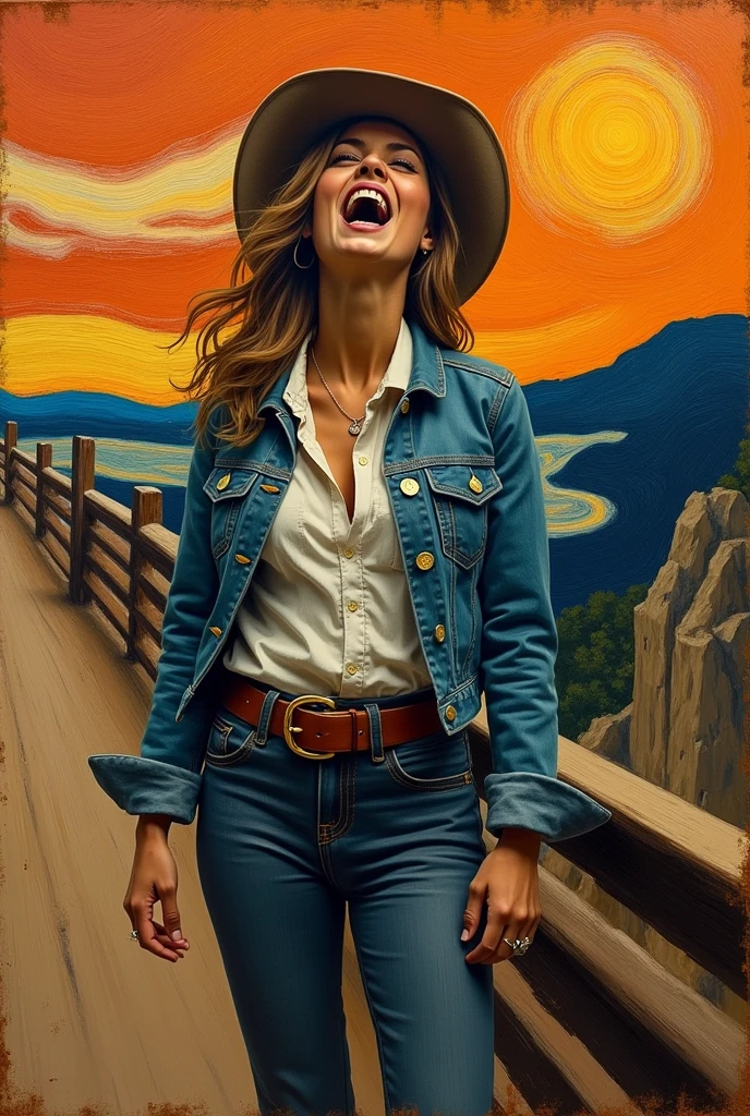 A work of the scream but in a cowgirl version with a ring on her hand 