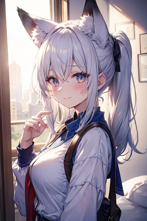 One person, High resolution, smile, Shortcuts, Blushing, Fox Ears,masterpiece,