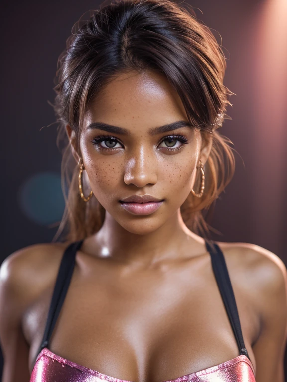 (UHD, retina, masterpiece, award-winning, accurate, anatomically correct, textured skin, super detail, high details, high quality, best quality, high res, 1080P, HD, 4K, 8k, 16k, 32k), hyper realistic, (bright studio lighting), (beautiful detailed amber eyes, beautiful detailed lips, extremely detailed eyes and face), sexy pouty lips, full lips, (physically-based rendering), vivid colors, (large breasts), ((white bodycon club dress)), (closeup shot, portrait, shiny brown French braid, side wept bangs, shiny black skin, blush), (bokeh), eye reflection, blurred background, ultra detailed skin texture, extreme details, (very dark skin), freckles, soft lights, sexy pose, provocative posture, (perfecteyes)