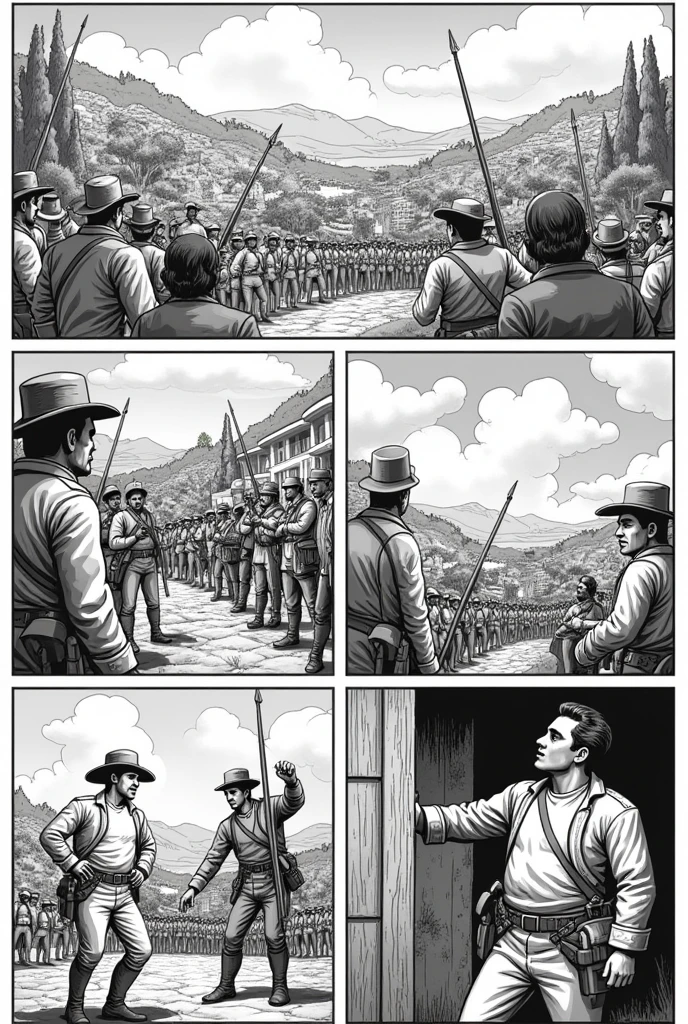 Create a comic strip that I can draw which includes all the rules of the comic strip but that the comic strip looks like Colombia in the fight for freedom against the Spanish
