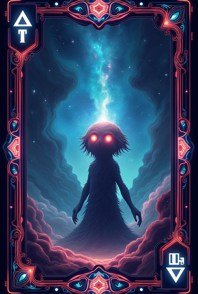 Card one written “Who am I?” uno style theme non-real terrestrial life