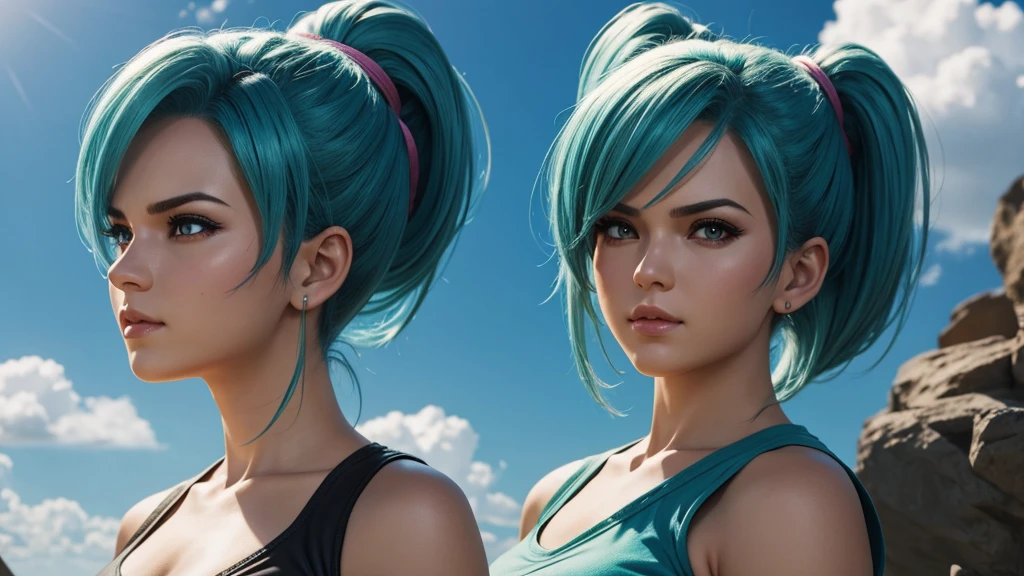 Image of Bulma Dragon Ball portrait of "Bulma Dragon Ball"" extremely detailed digital art, highly detailed digital art in 4k, detailed digital 3d art, extremely lifelike,