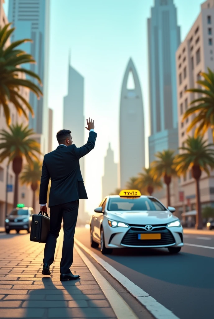 Have a man get into a taxi in Qatar 