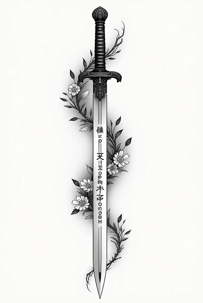 Ideas for spine tattoos consisting of a sword that has japanese writings that mean endurance hopeful and growth. And it should have a flower growing around it