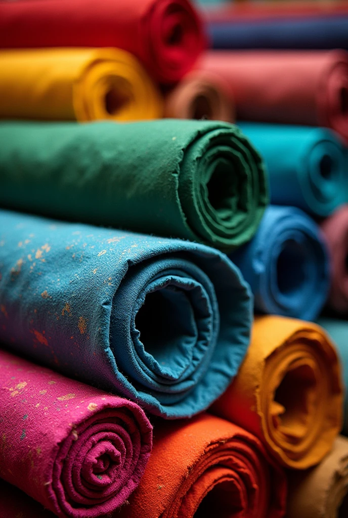 Close-up rolls of fabric in many colors
 