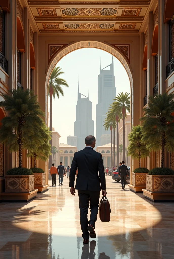 MAKE A GUY ENTERING A HOTEL IN QATAR at the luxury hotel