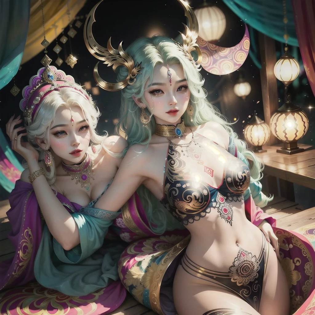 Geometric pattern、Buddha, saturated color, Psychedelic Images, Mandala, fractal, Fantasy, Body painting、
