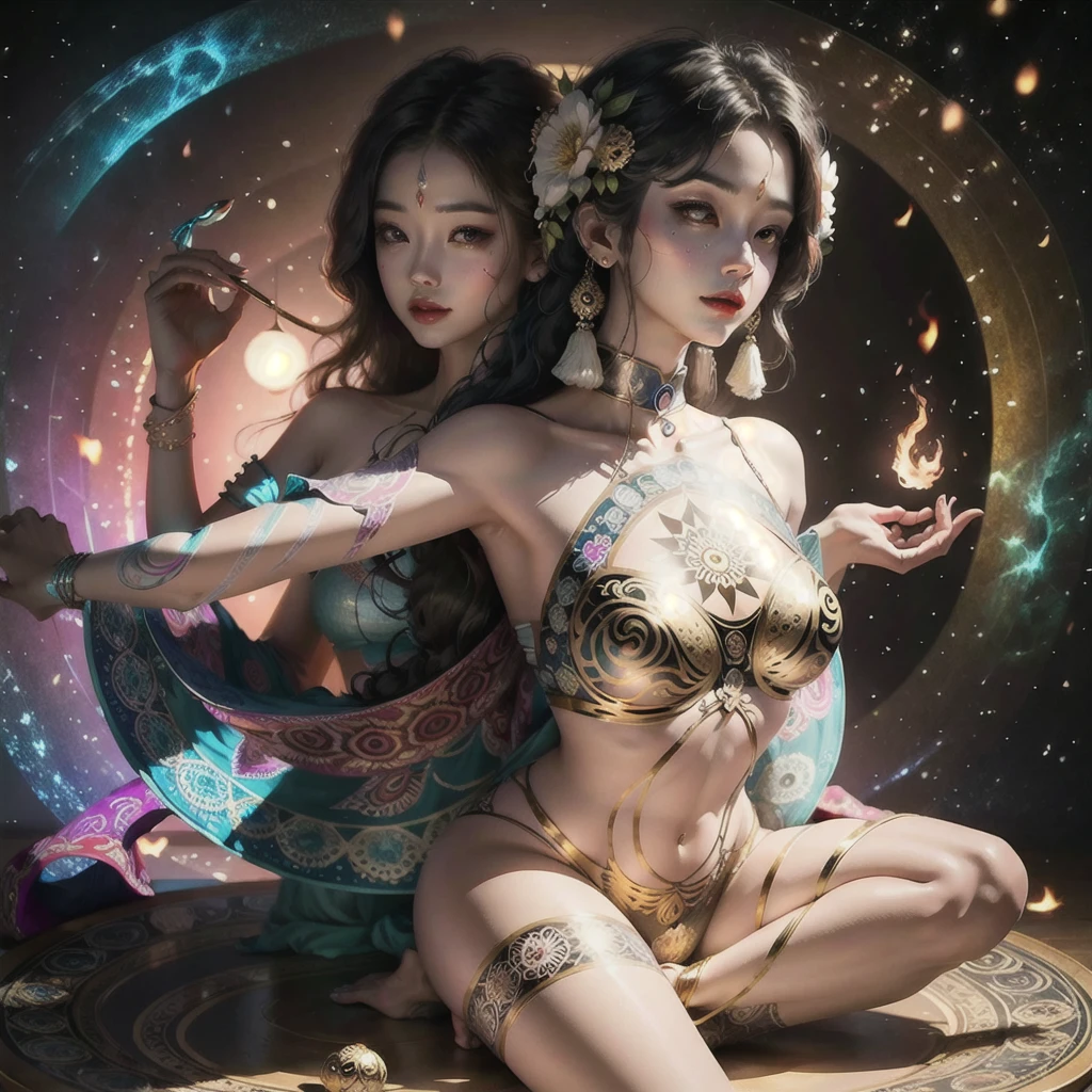 Geometric pattern、Buddha, saturated color, Psychedelic Images, Mandala, fractal, Fantasy, Body painting、