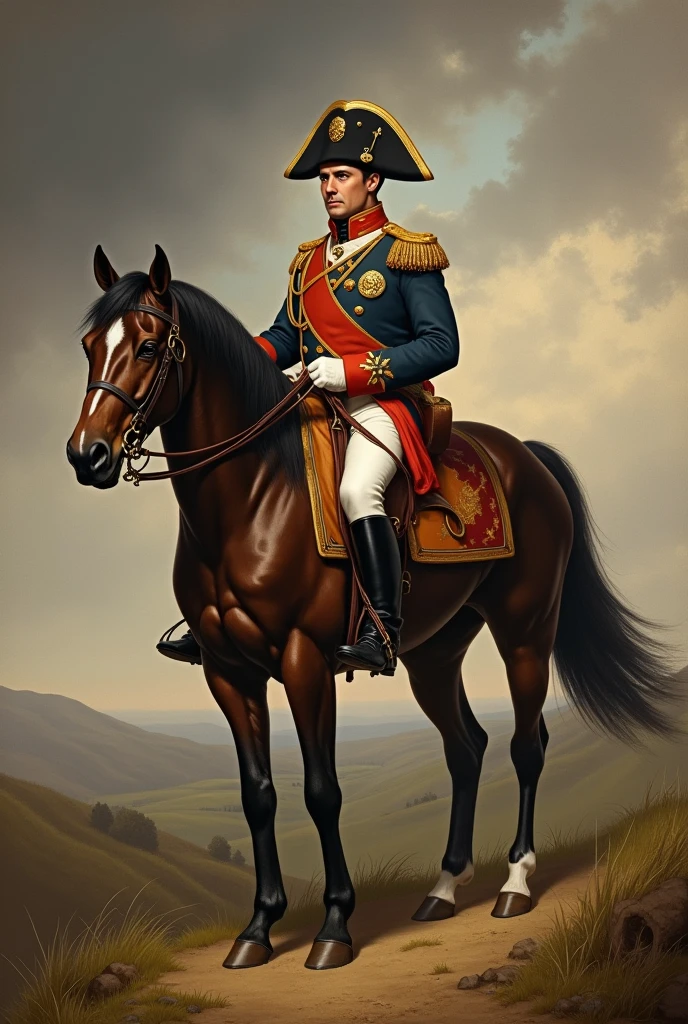 Generate an image of Napoleon Bonaparte with his horse for drawing