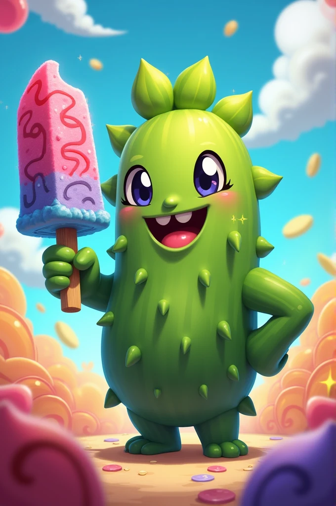 Create a Brawl Stars spike holding a popsicle in his hand.
